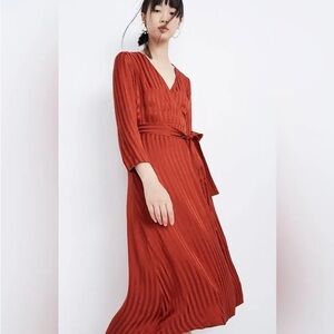 Madewell Satin Elegant Rust Midi Dress